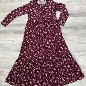 Old Navy Burgundy Floral Dress Long  Sleeve  Maxi Dress